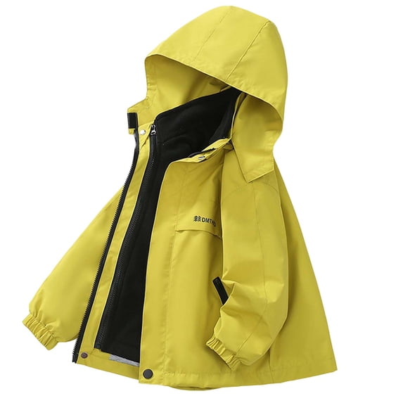 ATOGUTA Girls Windbreaker Jacket Lightweight Fall Winter Hooded Fleece Coats With Pockets Trendy Outwear Yellow