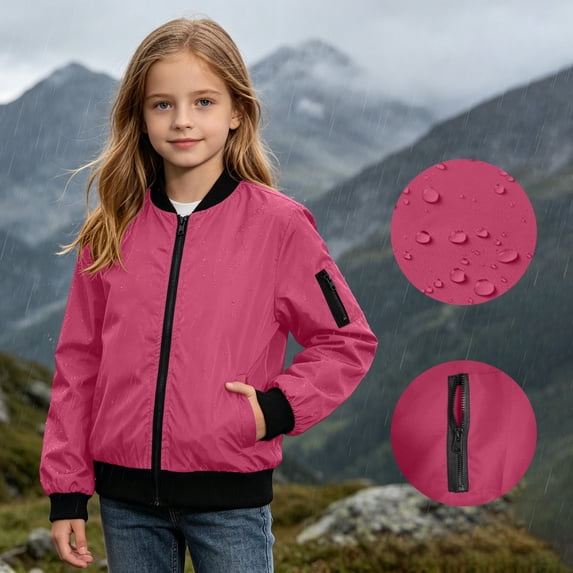 ATOGUTA Girls' Windbreaker Jacket Lightweight Water Resistant Coat Outwear with Hooded for Kids