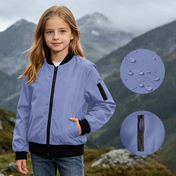 ATOGUTA Girls' Windbreaker Jacket Lightweight Water Resistant Coat Outwear with Hooded for Kids