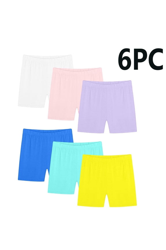Girls Yoga Shorts 6-Pack Cartwheel Breathable and Safety Biker Under Dress Dance Shorts Kids Clothes Yellow, Size 2T-14