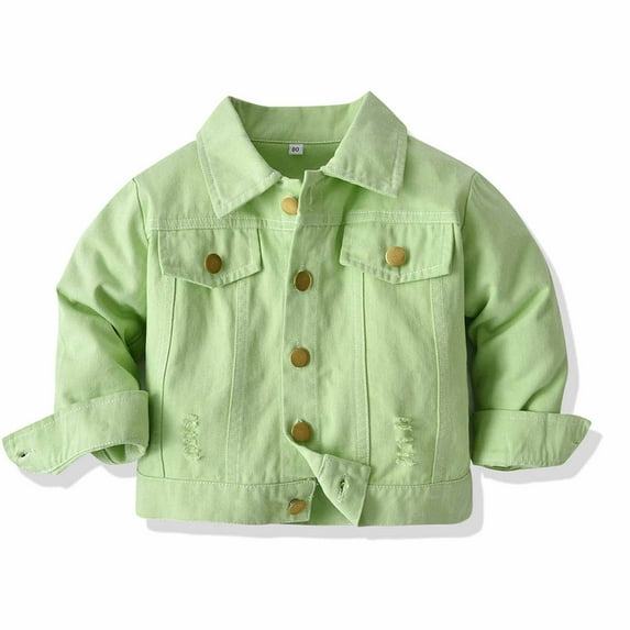 ATOGUTA Girls fall Jacket Denim Jacket Children Button Down Top Coat Kids Outerwear Green, Size 6M-7