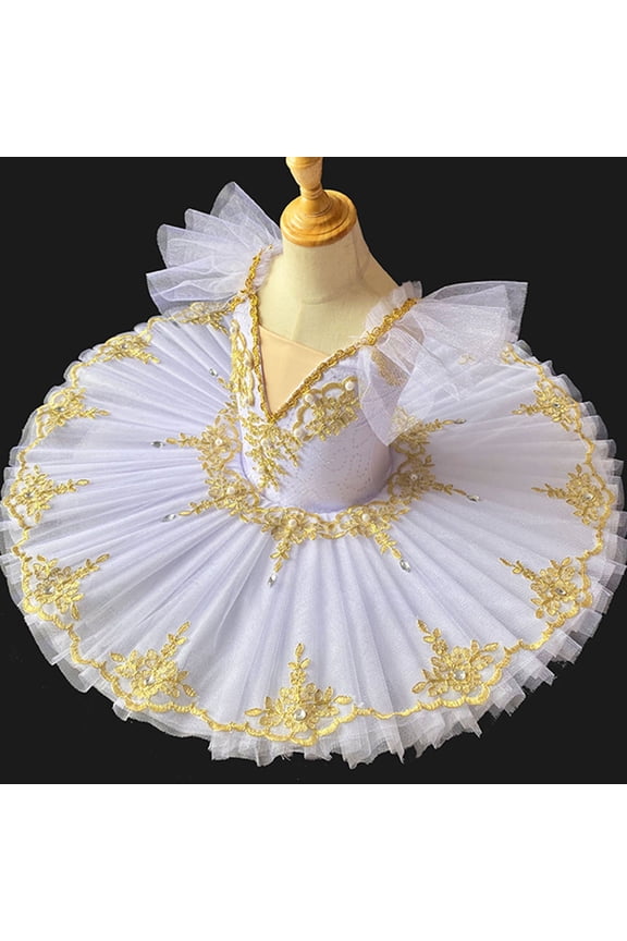 Glitter Dance Dress Classic Tutu Uniform for Ballet Recitals White, Size 1T-14