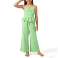 thumbnail image 1 of ATOGUTA Going Out Sets for Girls Sleeveless Ruffle Tank Top Wide Leg Pant Set Size 4T-15 Sporty Outfit Set Green, 1 of 8