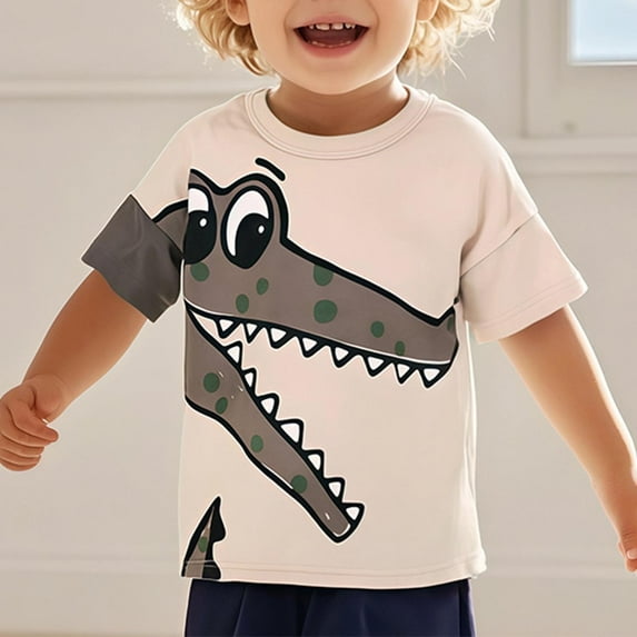 ATOGUTA Graphic Tees for Boys Gray Short Sleeve Kids Crewneck Pullover Tees Casual Graphic T-Shirts for Boys 2-8 Years