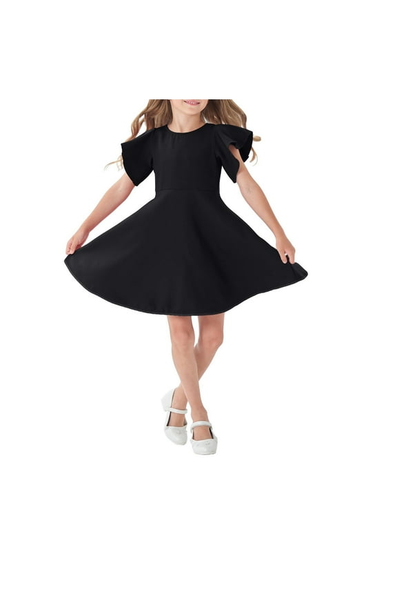 Hawaiian Dresses for Girls Toddler Girl Summer Clothes Short Sleeve School Outfits for Kids Black, Size 2T-12