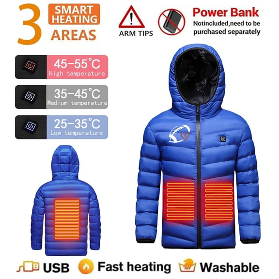 ATOGUTA Heated Coats for Boys Outwear USB Heated Rechargeable Heating Down Hooded Coat Size 4T-15, Blue