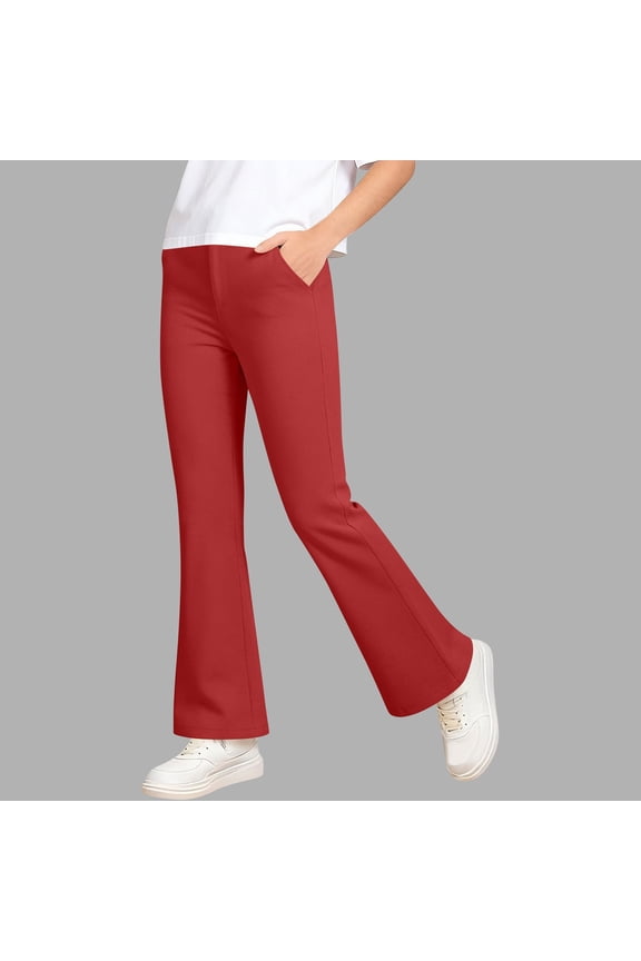 High Waisted Flare Pants for Girls Elastic Waist Jogger Sweatpants Kids Teens Running Athletic Pants with Pockets Size 5T-15, Red