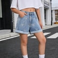 thumbnail image 1 of ATOGUTA High Waisted Jean Shorts Girl Size 8-14 Elastic High Waist Baggy Denim Shorts Summer Preppy Wide Leg Bermudas with Pockets Light Blue, 1 of 7