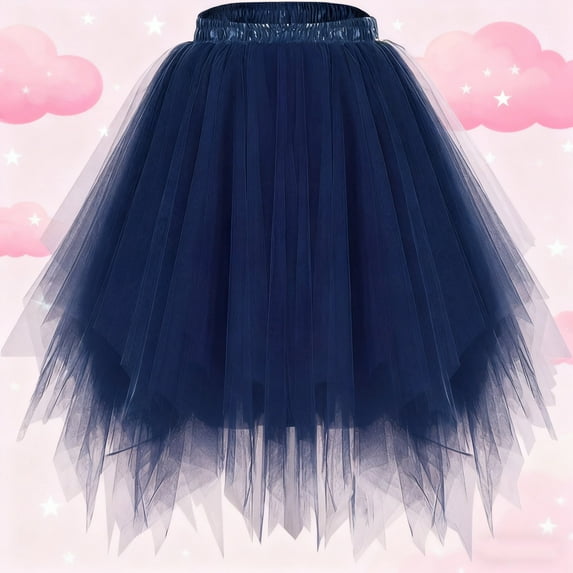ATOGUTA Holiday Skirt Girls Layered Tulle Tutu Skirt Party Birthday Dance Princess Skirt Size 3T-9, Navy