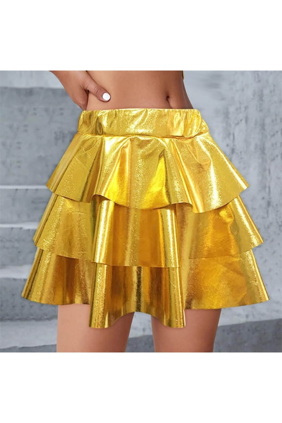 Holiday Skirts Girls Casual Mini Flare Pleated Stretch Waist Skater Dance Party School Uniform Skirts Size 5T-15, Gold