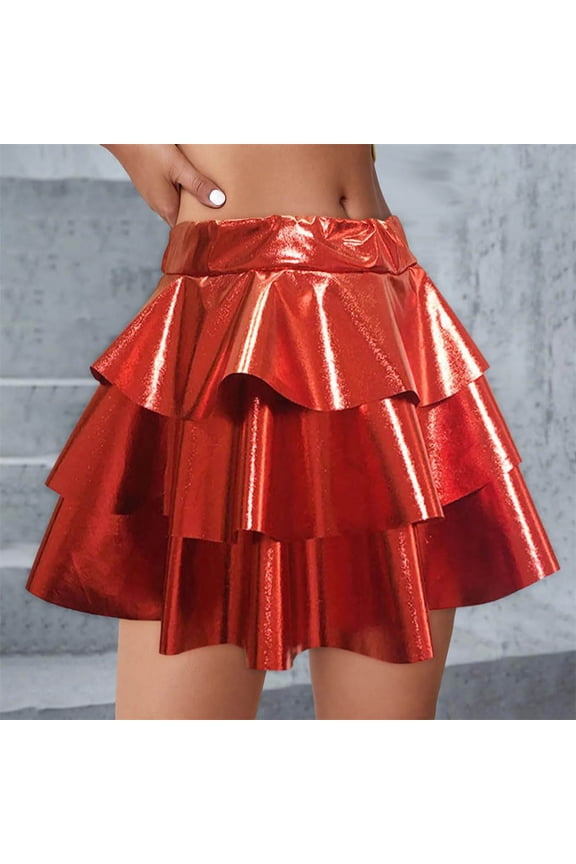 Holiday Skirts Girls Casual Mini Flare Pleated Stretch Waist Skater Dance Party School Uniform Skirts Size 5T-15, Red