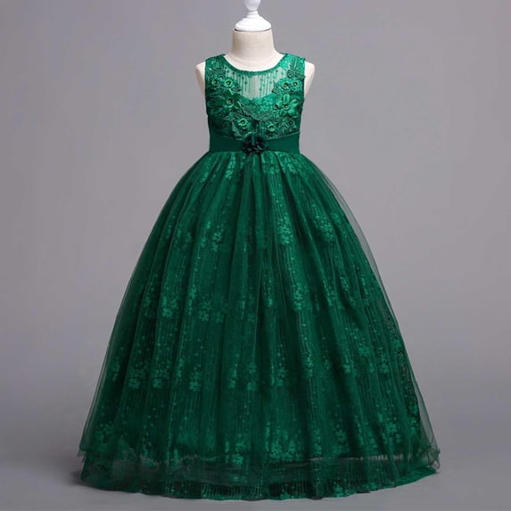 ATOGUTA Homecoming Dresses for Teens Green Sleeveless Tulle Long Formal Wedding Pageant Party Fancy Princess Ball Gown Dresses 5T-15