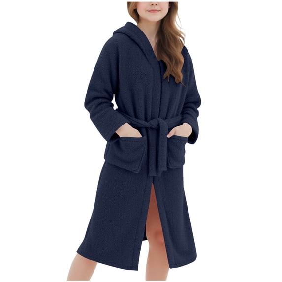 ATOGUTA Hooded Bathrobe for Girls Kids Boys Fleece Robe Hooded Soft Warm Bathrobes Pajamas Sleepwear for Children Size 5T-15