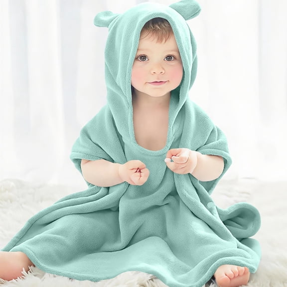 ATOGUTA House Robes for Boys Unisex Hooded Blanket Casual Home Clothes Warm Lamb Cape Fleece Shawl Kid's Bathrobe Blanket Size 1T-8, Green