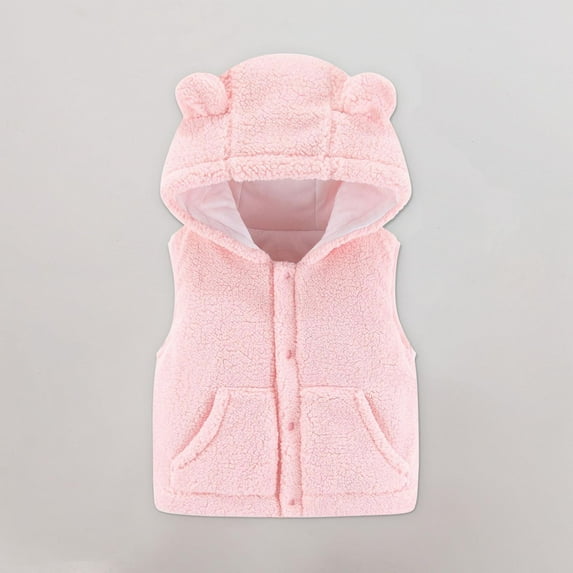 ATOGUTA Jacket for Boys Hooded Warm Puffer Vest Outerwear Soft Flannel Lined Insulation Waistcoat Pink, Size 6M-4T