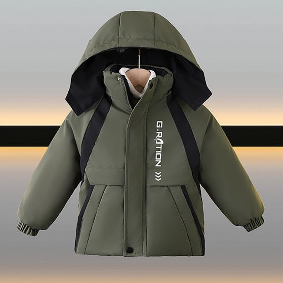 ATOGUTA Jacket for Boys Long Sleeve Hooded Parka Lightweight Warm Puffer Outwear with Pocket Size 3T-8, Green