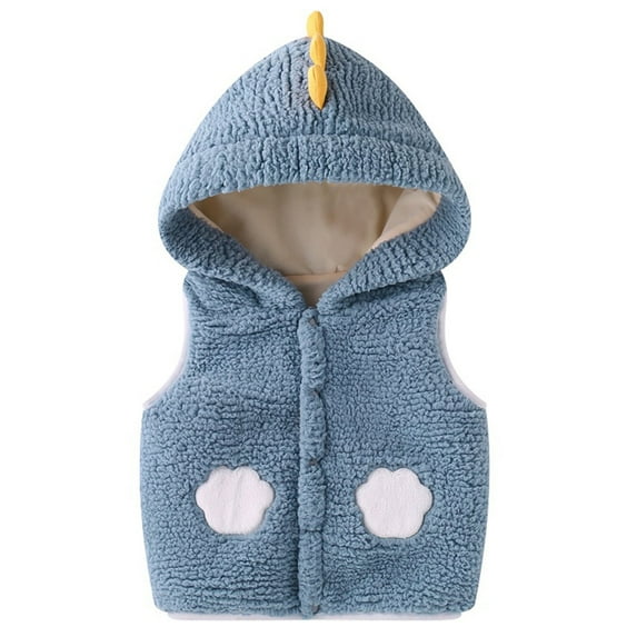 ATOGUTA Jacket for Girls Hooded Warm Puffer Vest Outerwear Soft Flannel Lined Insulation Waistcoat Light blue, Size 0-3T