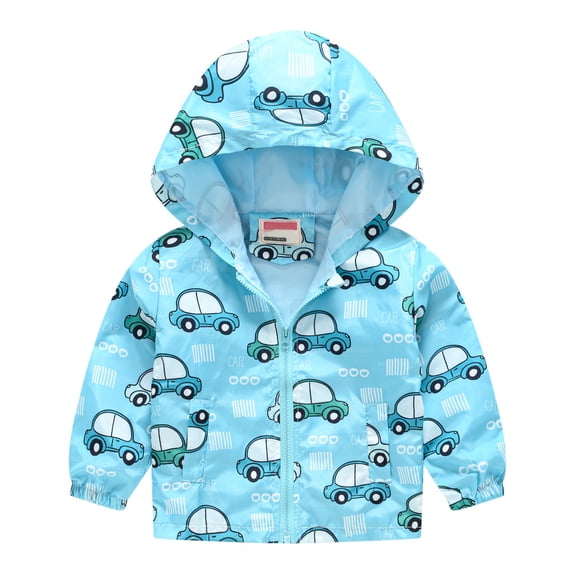 ATOGUTA Jackets for Boys Girls Cute Print Zip Up Hooded Jacket Boys Girls Long Sleeve Windproof Coat Sky Blue, Size 18M-5T