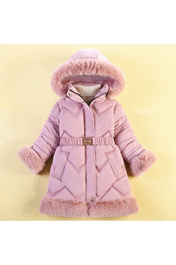 Jackets for Girls Pink Puffer Jacket Hooded Long Down Jacket Kids Coat Outerwear Size 4T-10