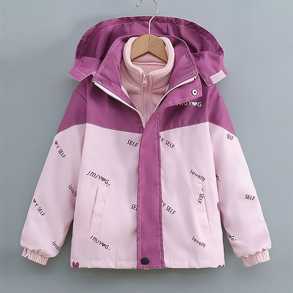 ATOGUTA Jackets for Teen Girls Waterproof 3 in 1 Insulated Windbreaker Coat with Removable Fleece Lining Size 4T-15, Pink