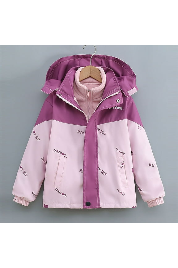 Jackets for Teen Girls Waterproof 3 in 1 Insulated Windbreaker Coat with Removable Fleece Lining Size 4T-15, Pink