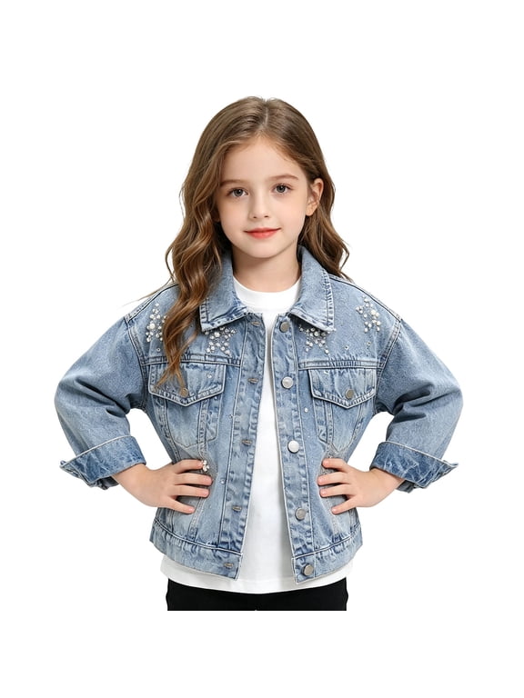 Jean Jacket Girls Trendy Denim Jacket Kids Button Down Outerwear