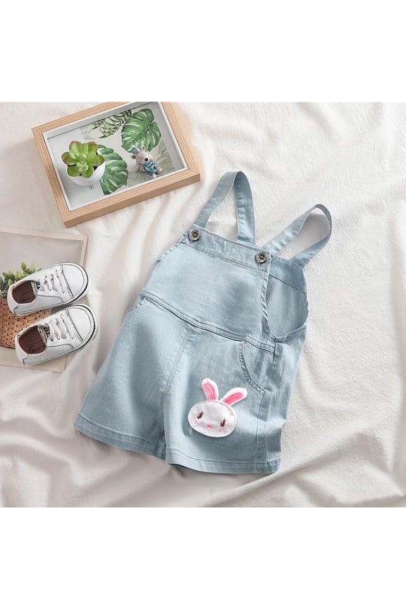 Jean Overalls Shorts Girl Kids Cute Romper Summer Jumpsuits Jeans Shortalls with Pockets Blue, Size 0-3T