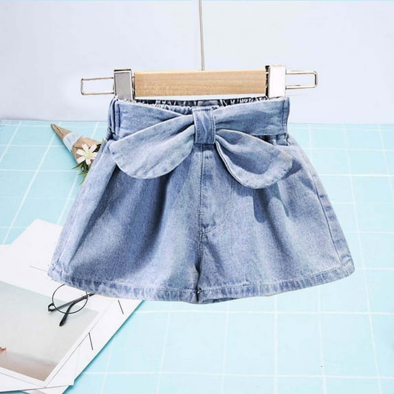 ATOGUTA Jean Shorts for Girls Elastic Waist Straight Leg Jean Denim Shorts with Pocket Blue, Size 1T-12