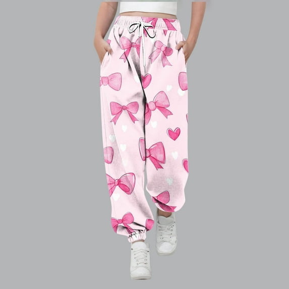 ATOGUTA Jegging Pants Girls Valentine's Day Active Joggers Soft Athletic Sweat Pants for Kids Youth with Pocket Size 3T-14, Multicolor