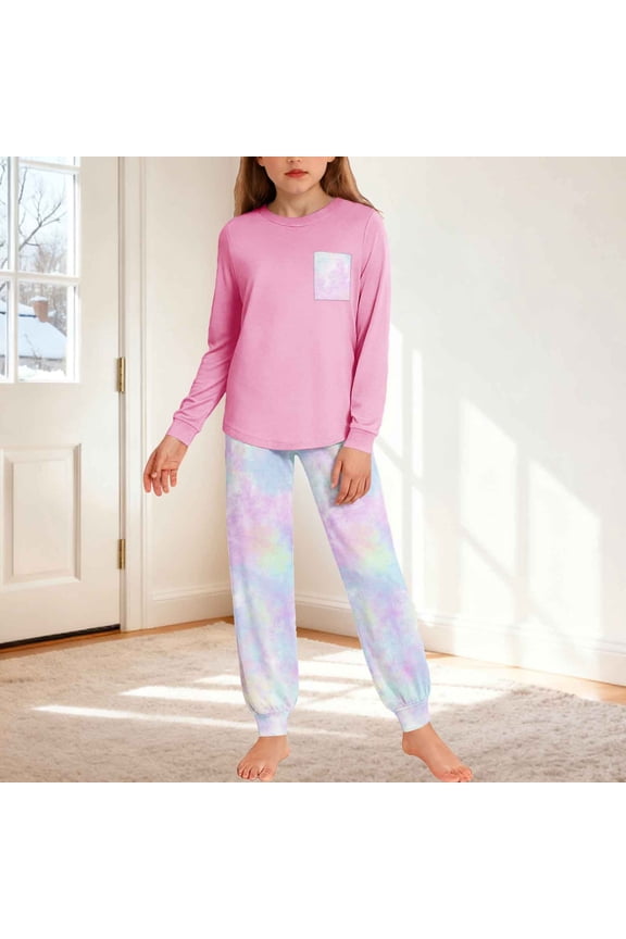 Jogger Set Girls Kids Tie Dye Sweatsuits Set Long Sleeve Shirt and Pants Set Size 5T-14, Pink
