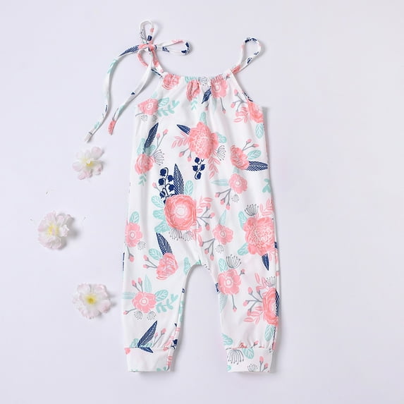 ATOGUTA Jumpsuit for Girls Sleeveless Floral Print Strap Romper Jumpsuit 0-24 Months