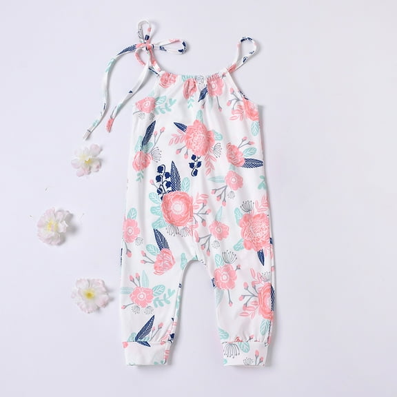 ATOGUTA Jumpsuit for Girls Sleeveless Floral Print Strap Romper Jumpsuit 0-24 Months