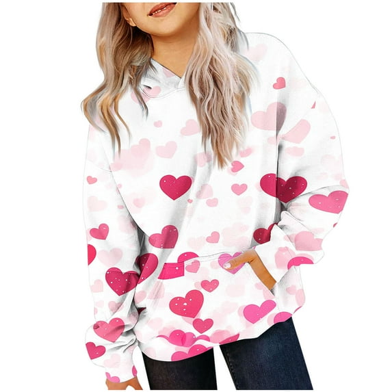 ATOGUTA Kid Sweatshirt Unisex Valentine's Day Shirts Funny Love Heart Kids Pollover Tops Pink, Size 2T-14