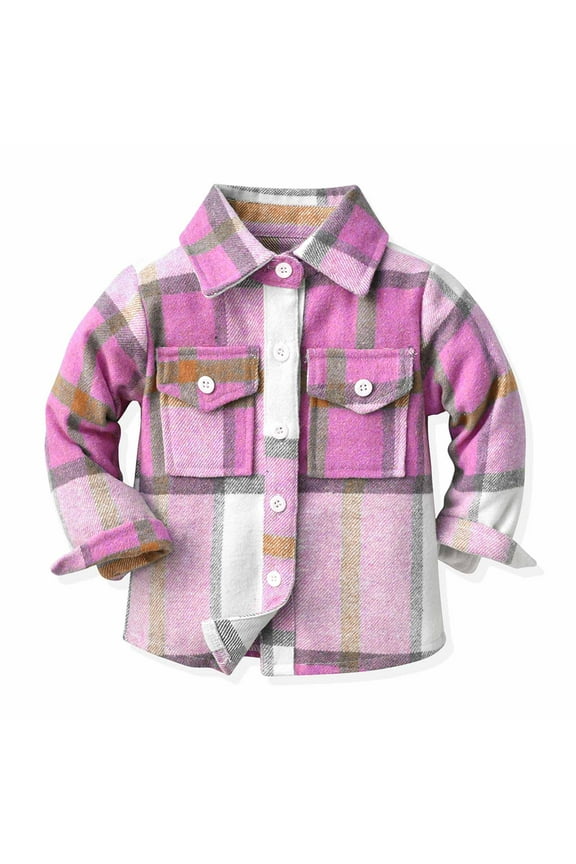 Kid's Ski Jacket Long Sleeve Button Down Plaid Flannel Shirt Pink, Size 3M-10