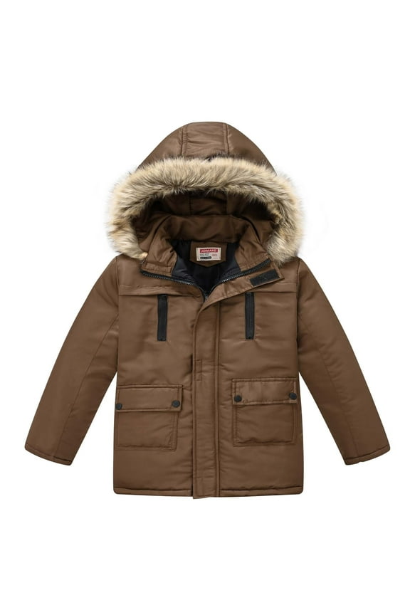 Kid's Ski Jacket Waterproof Ski Jacket Outdoor Warm Winter Coat Windproof Rain Jacket Snow Coat with Removable Hood Brown, Size 3T-11