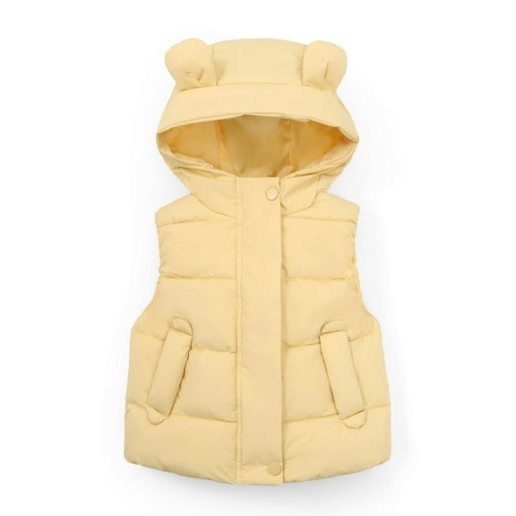 ATOGUTA Kid's Waterproof Ski Jacket Hooded Warm Puffer Vest Outerwear Soft Flannel Lined Insulation Waistcoat Yellow, Size 1T-7