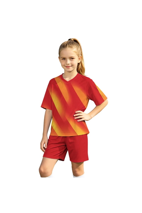 Kids 2 Piece Soccer Jersey Set Quick Drying Athletic Sports Shirt Breathable Lightweight Training Jerseys Size 4T-14, Red