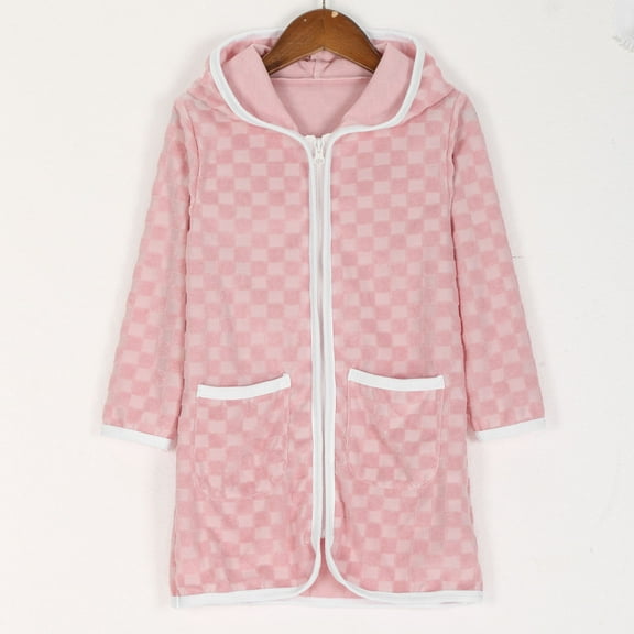 ATOGUTA Kids Bath Robe Zipper Fleece Robe Soft Hooded Bathrobe Pajamas Sleepwear Size 2T-11, Pink