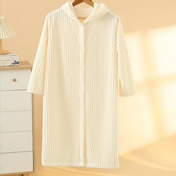 ATOGUTA Kids Bathrobes Kids Fleece Robe Hooded Soft Warm Bathrobes Pajamas Sleepwear for Children Size 3T-10, White