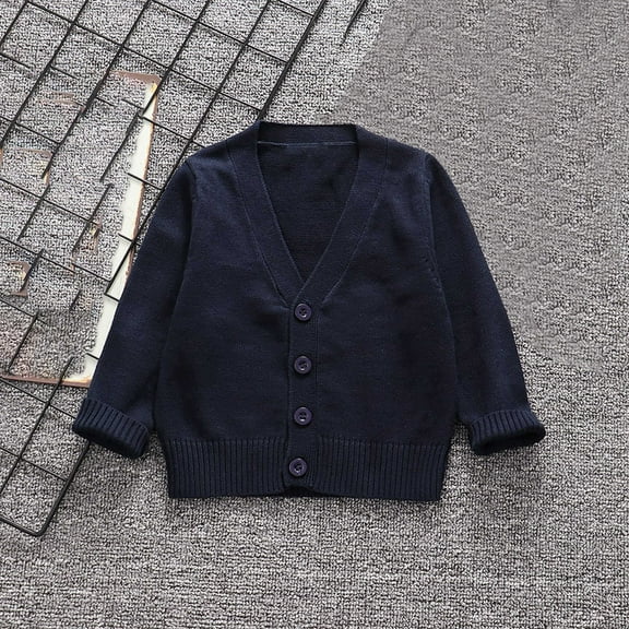 ATOGUTA Kids Boy Girl School Uniform Cardigan Sweaters V-Neck Basic Solid Button Knitted Cardigan Navy, Size 4T-16