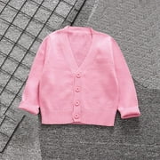 ATOGUTA Kids Boy Girl School Uniform Cardigan Sweaters V-Neck Basic Solid Button Knitted Cardigan Pink, Size 4T-16