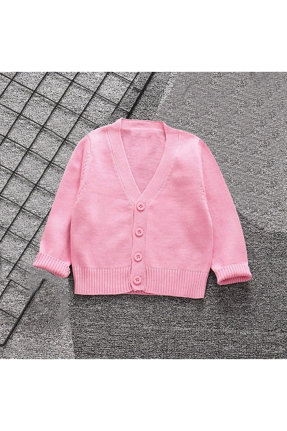 Kids Boy Girl School Uniform Cardigan Sweaters V-Neck Basic Solid Button Knitted Cardigan Pink, Size 4T-16