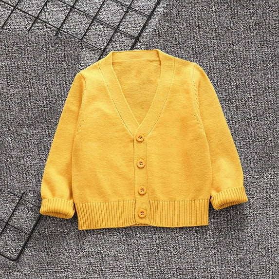 ATOGUTA Kids Boy Girl School Uniform Cardigan Sweaters V-Neck Basic Solid Button Knitted Cardigan Yellow, Size 4T-16