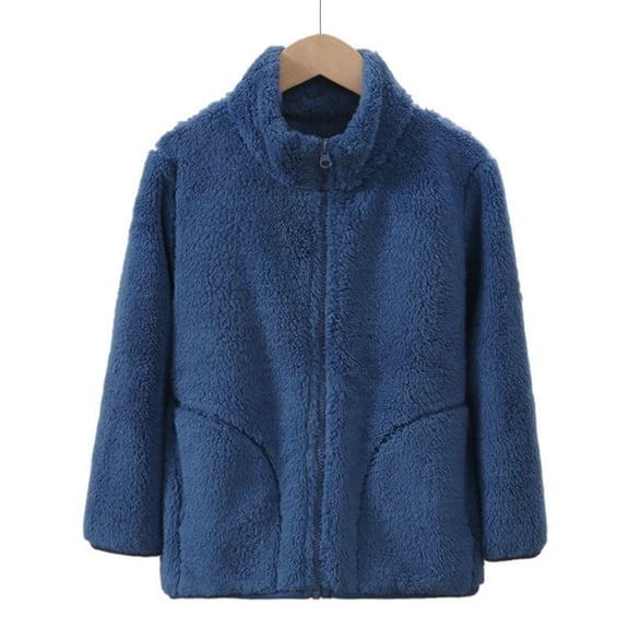 ATOGUTA Kids Boy Girl's Sherpa Fleece Lined Jacket Fleece Coats Long Sleeve Full Zip Kids Jacket Blue, Size 3T-16