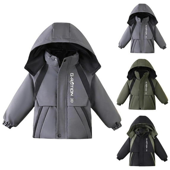 ATOGUTA Kids Boys Down Jacket Coat Long Sleeve Hooded Parka Lightweight Warm Puffer Outwear with Pocket Size 3T-8, Gray