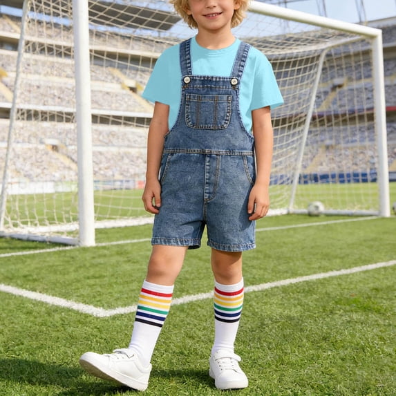ATOGUTA Kids Boys Outfits Denim Overalls and Short Sleeve T-shirts with Socks Girls Summer Clothes Size 3T-12, Light Blue