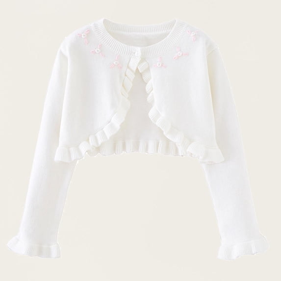 ATOGUTA Kids Cardigan Girls Long Sleeve Cardigan Sweater Cute Open Front Button Knit Crop Tops White, Kids Jackets 1T-10