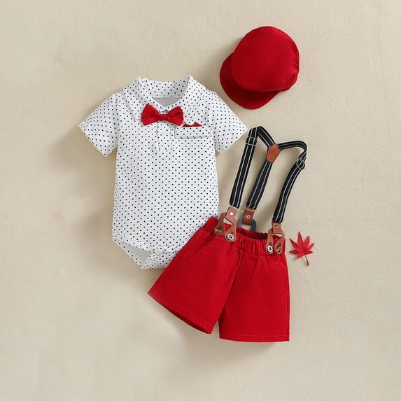 ATOGUTA Kids Clothes Boys Short Sleeve Romper Adjustable Suspenders Shorts Hat Wedding Party Suit