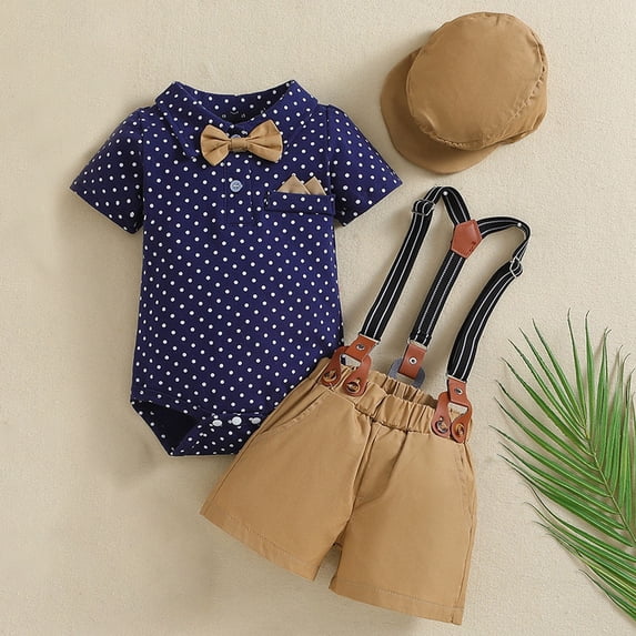 ATOGUTA Kids Clothes Boys Short Sleeve Romper Adjustable Suspenders Shorts Hat Wedding Party Suit