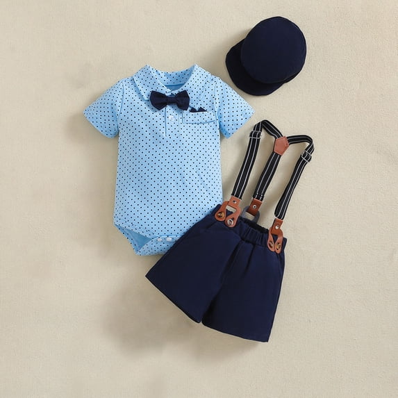 ATOGUTA Kids Clothes Boys Short Sleeve Romper Adjustable Suspenders Shorts Hat Wedding Party Suit